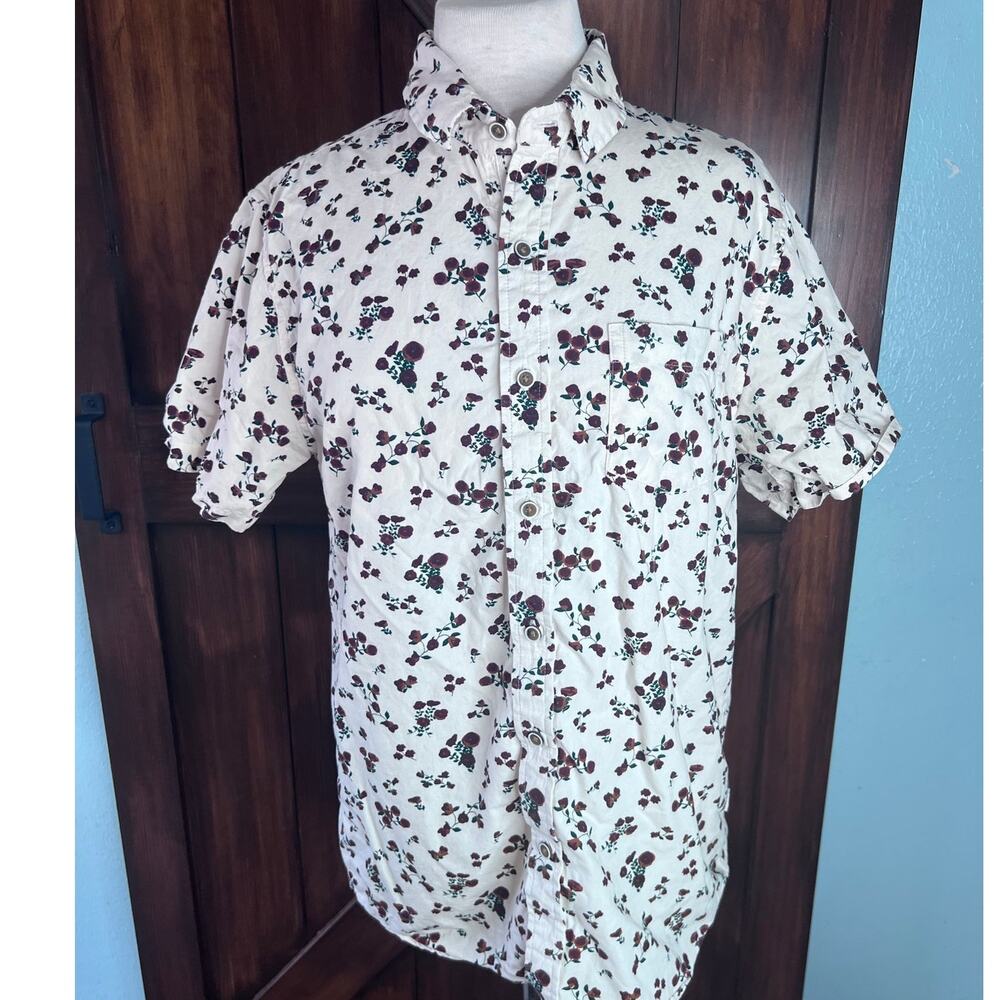 VSTR Premium Cream Ivory Floral‎ Button Up Shirt Men's S